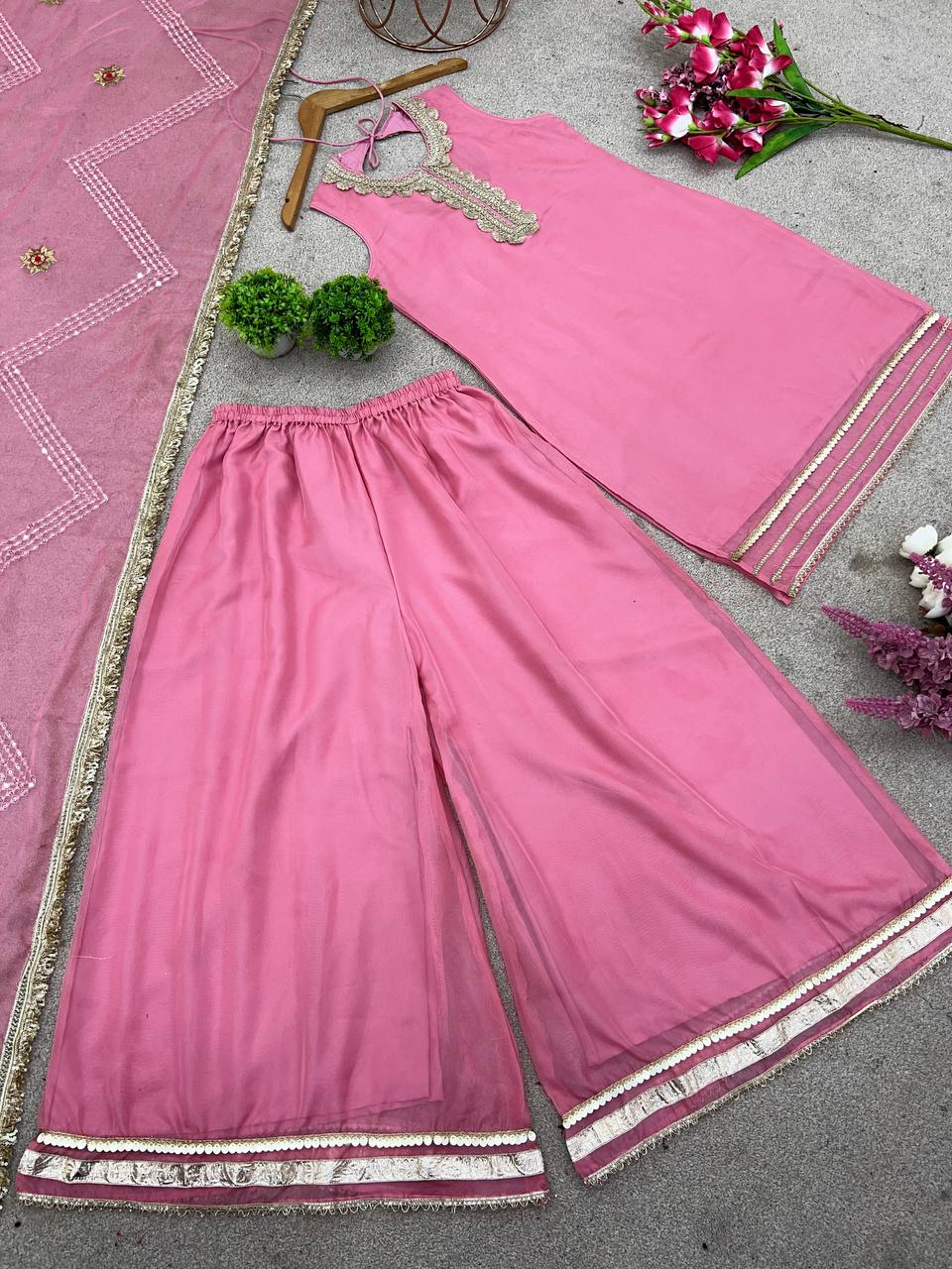 Rakhi Special Tabby Organza Kurta Sharara Set for Women – Embroidered & Mirror Work