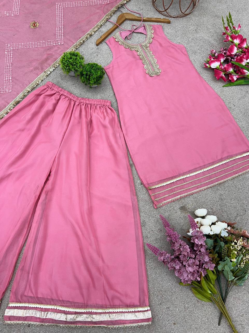 Rakhi Special Tabby Organza Kurta Sharara Set for Women – Embroidered & Mirror Work
