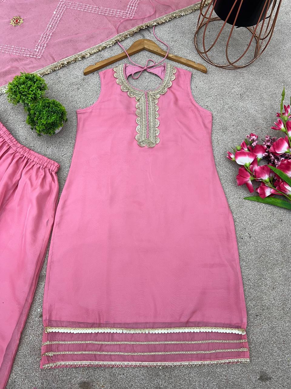Rakhi Special Tabby Organza Kurta Sharara Set for Women – Embroidered & Mirror Work