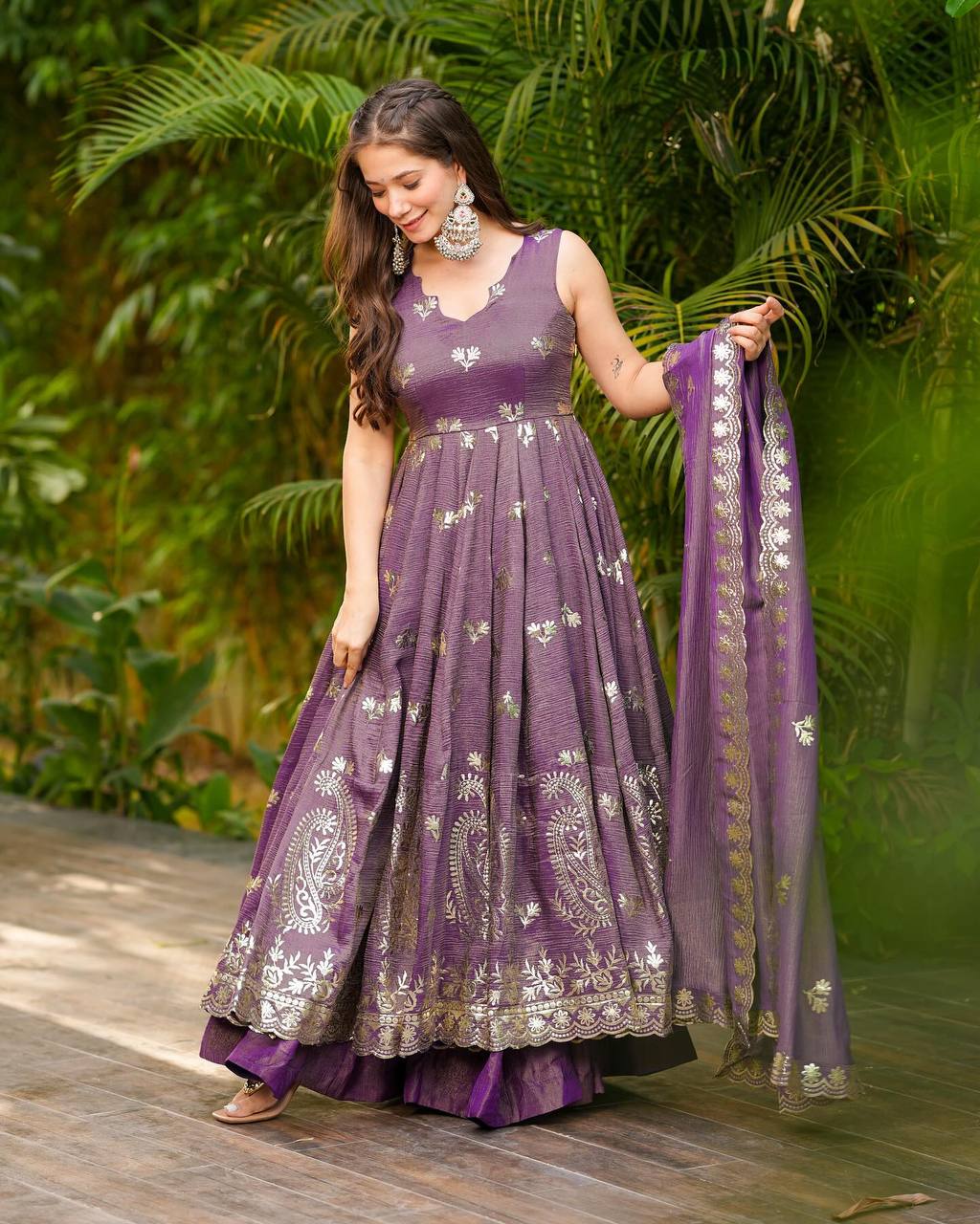 Silk Embroidered Suit Set for Women – Ready to Wear Kurti with Palazzo & Dupatta