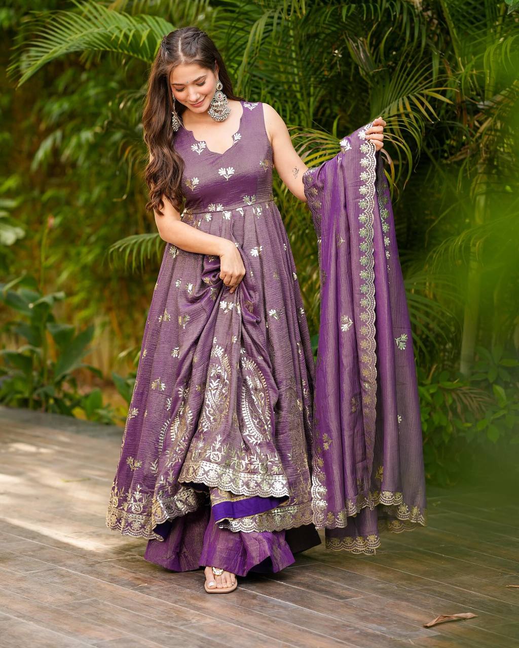 Silk Embroidered Suit Set for Women – Ready to Wear Kurti with Palazzo & Dupatta