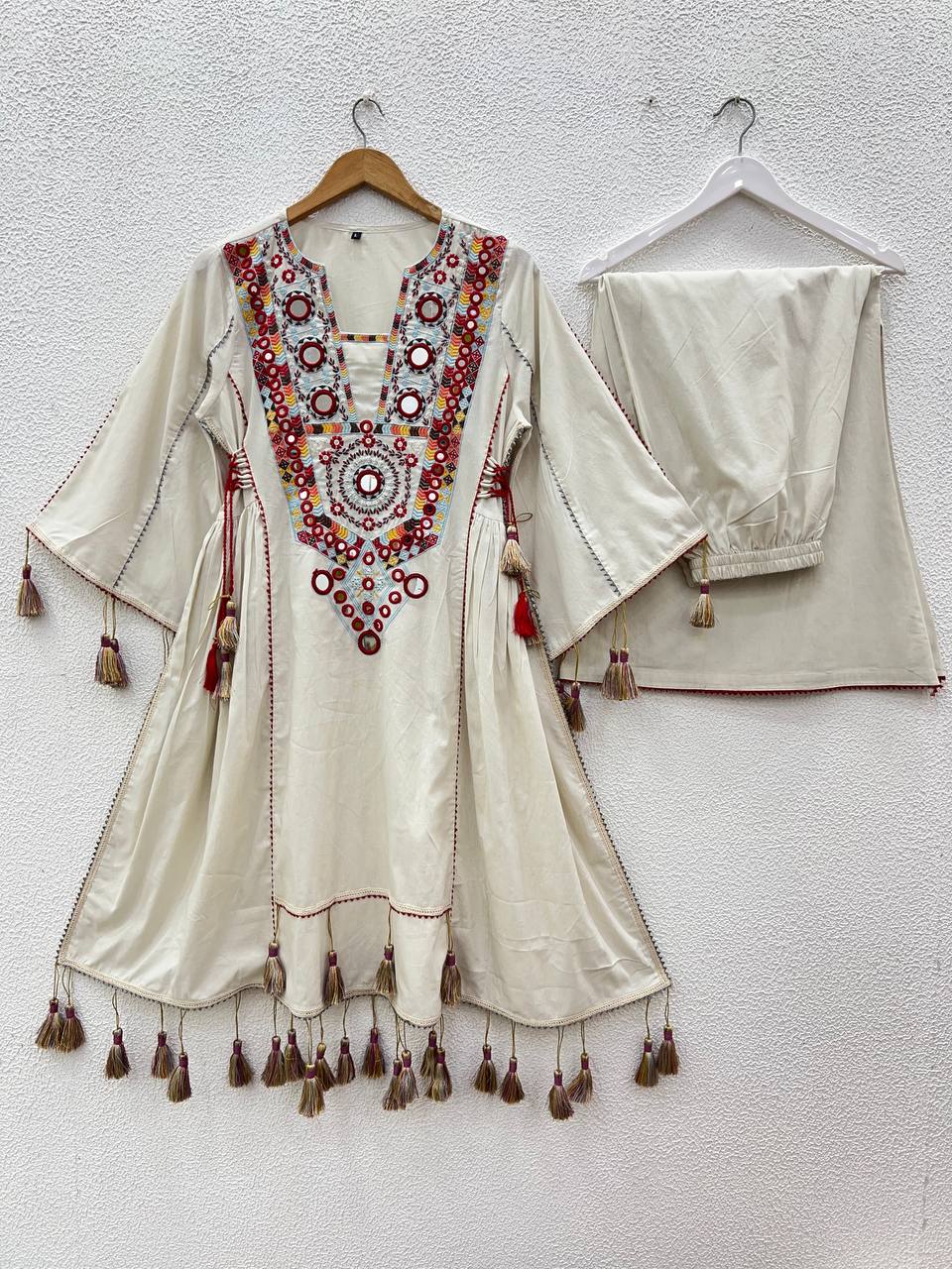 Vritika Pure Khadi Cottan Mirror Tassel Co-ord Set