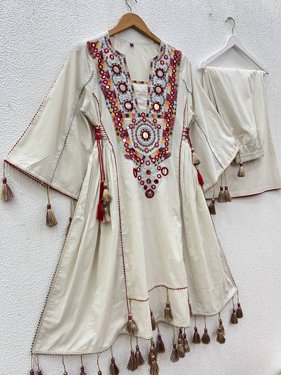 Vritika Pure Khadi Cottan Mirror Tassel Co-ord Set