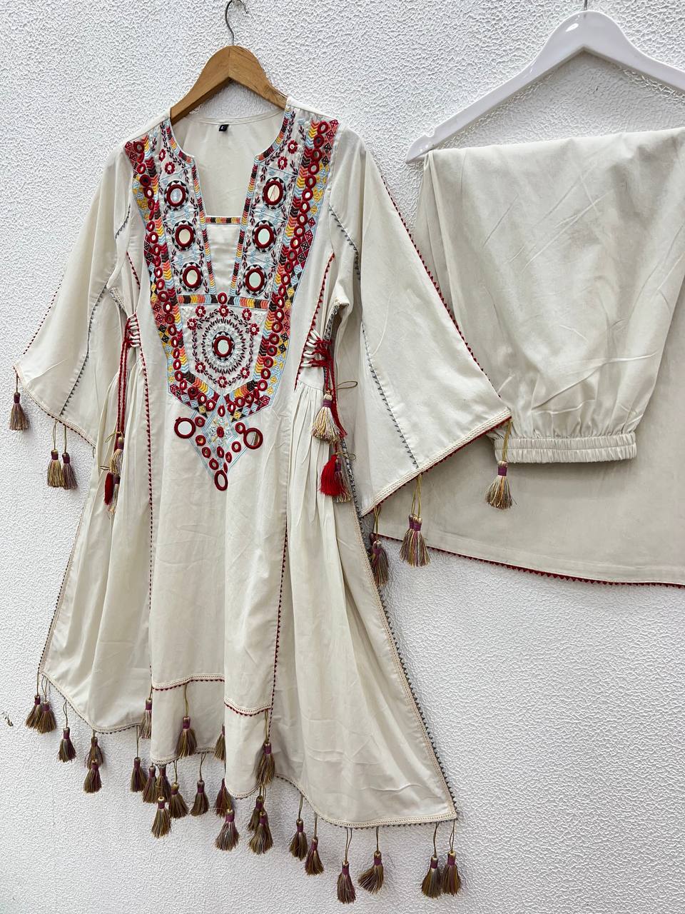 Vritika Pure Khadi Cottan Mirror Tassel Co-ord Set