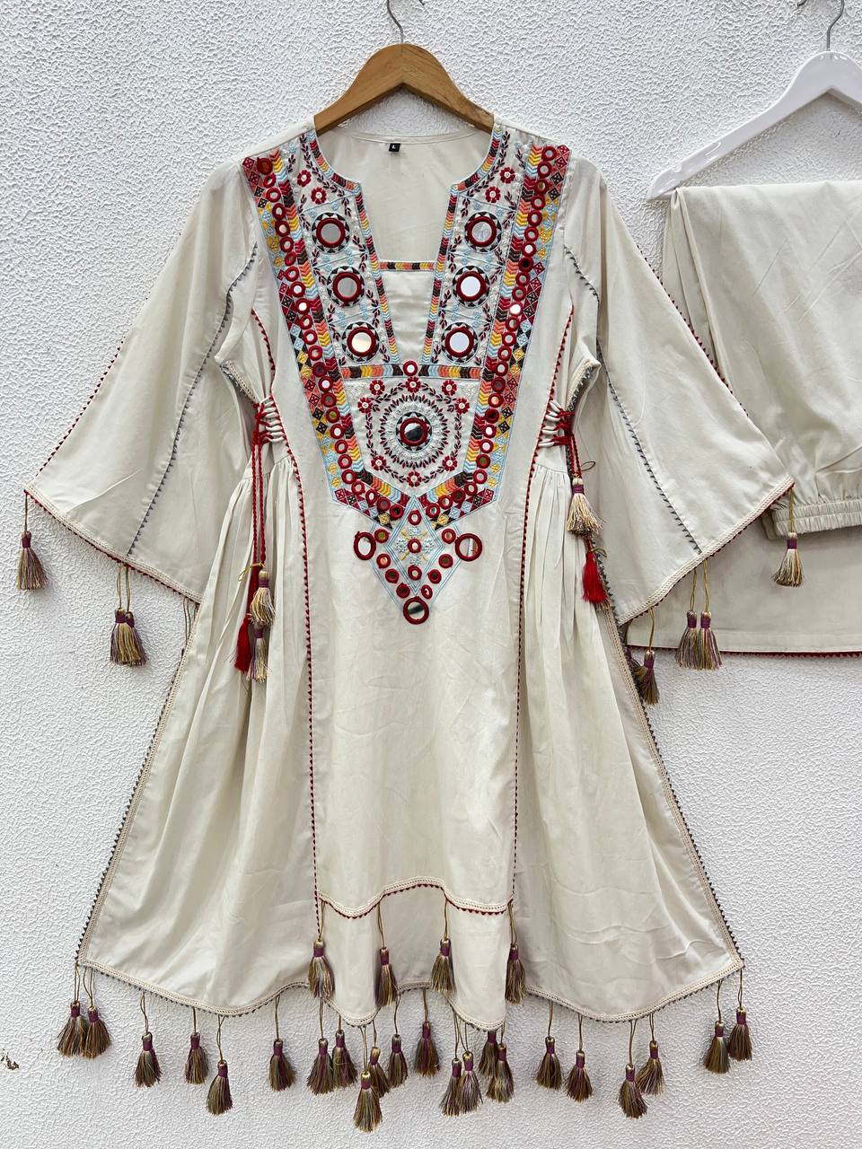 Vritika Pure Khadi Cottan Mirror Tassel Co-ord Set