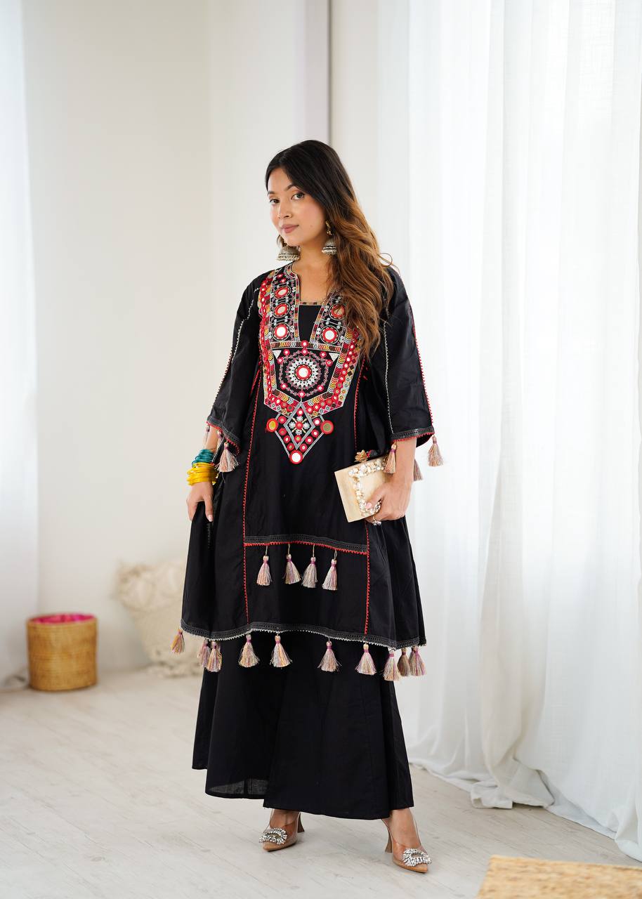 Vritika Pure Khadi Cottan Mirror Tassel Co-ord Set