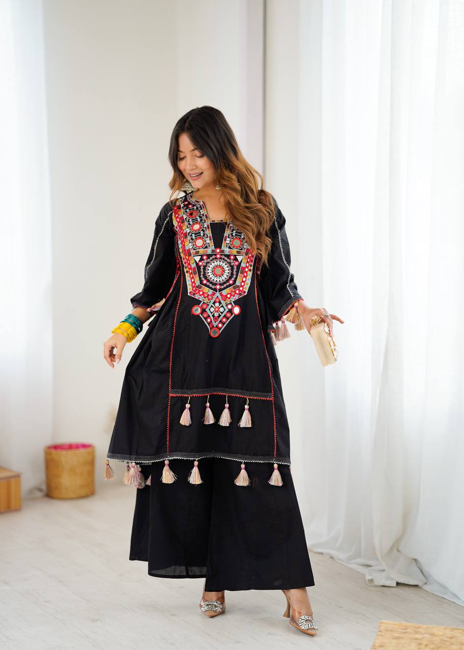 Vritika Pure Khadi Cottan Mirror Tassel Co-ord Set