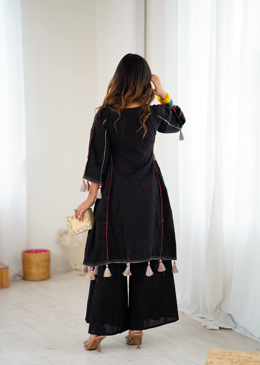 Vritika Pure Khadi Cottan Mirror Tassel Co-ord Set