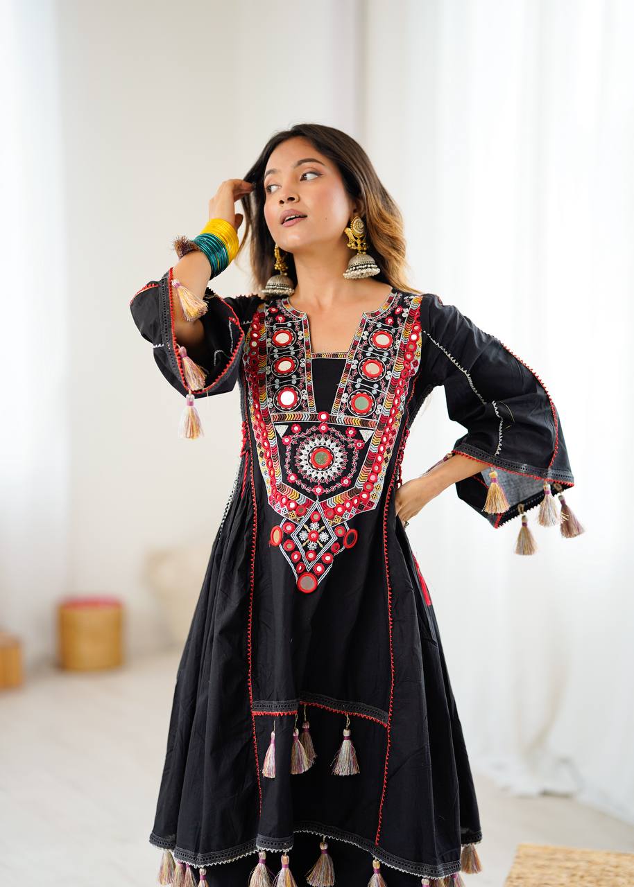 Vritika Pure Khadi Cottan Mirror Tassel Co-ord Set