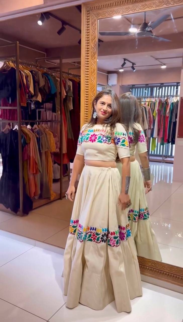 Marvelous White Color Embroidery Gamthi Work Lehenga Choli