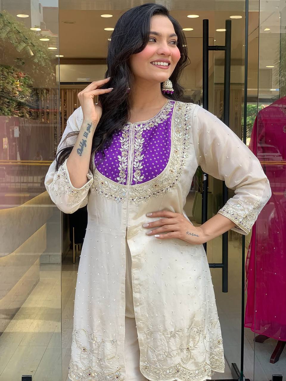 Premium Roman Silk Embroidered Co-ord Set for Women – Kurti & Pant