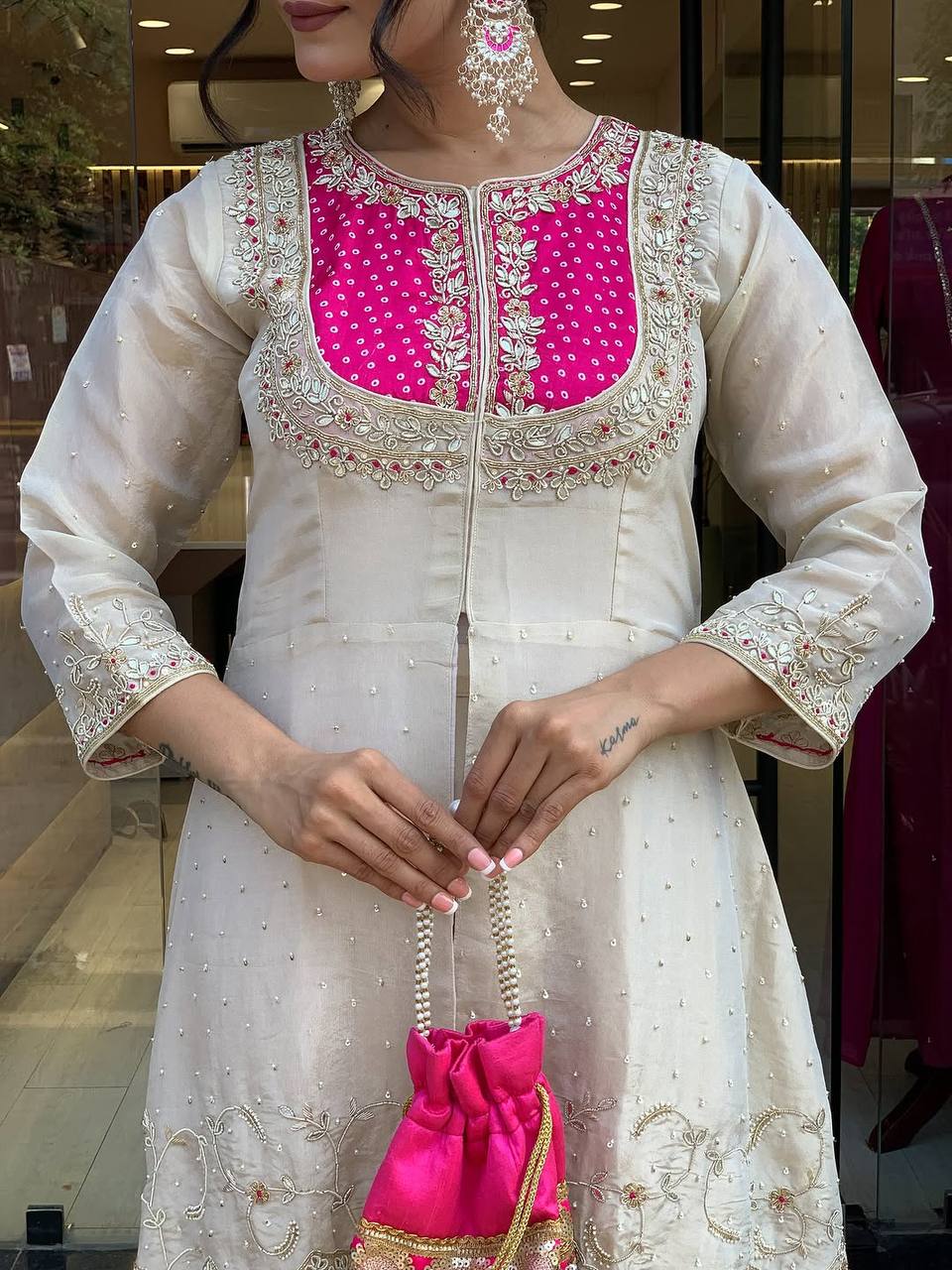 Premium Roman Silk Embroidered Co-ord Set for Women – Kurti & Pant