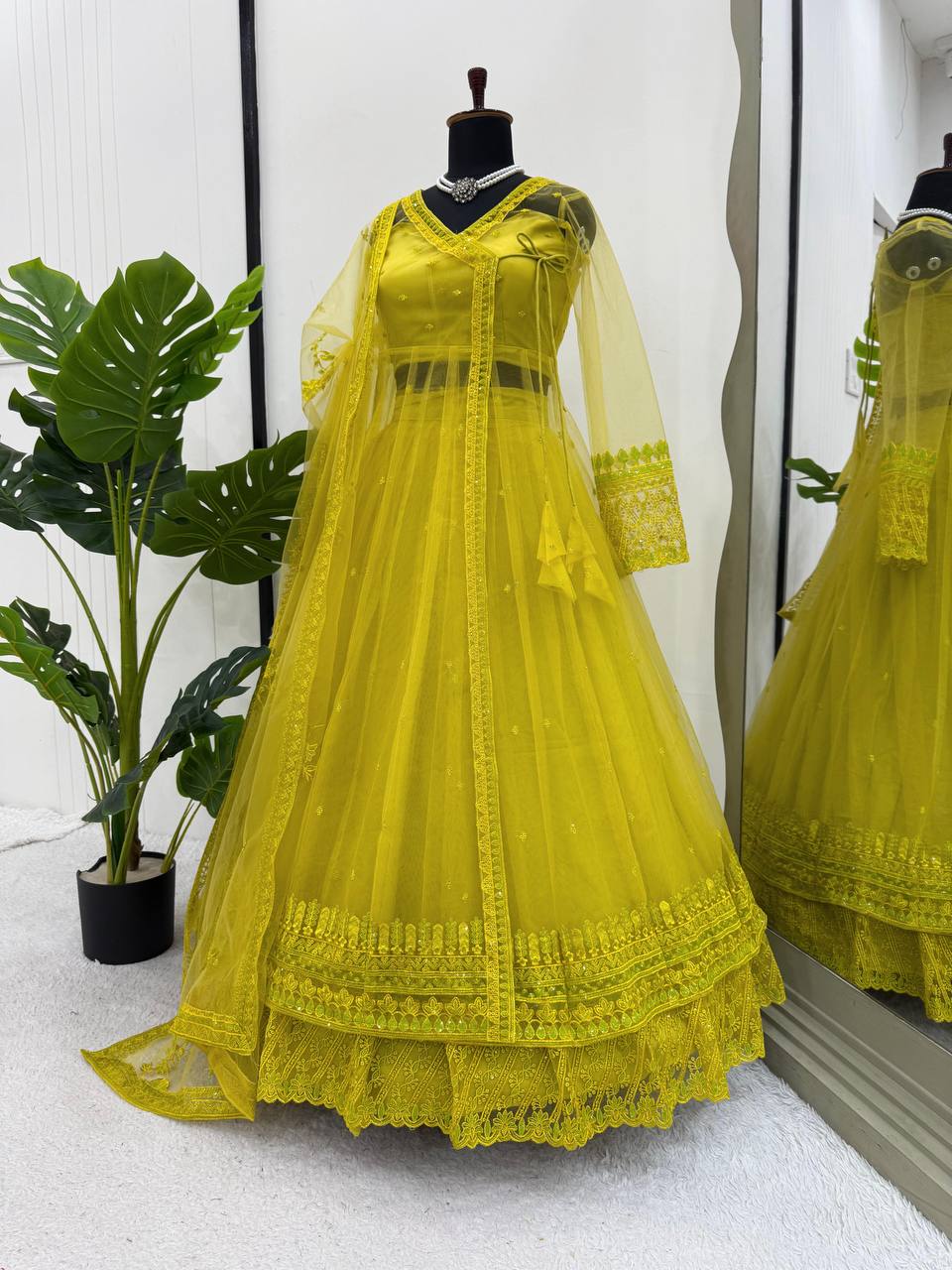 Kediya Style Butterfly Net Lehenga Set for Women – Shrug, Blouse & Dupatta