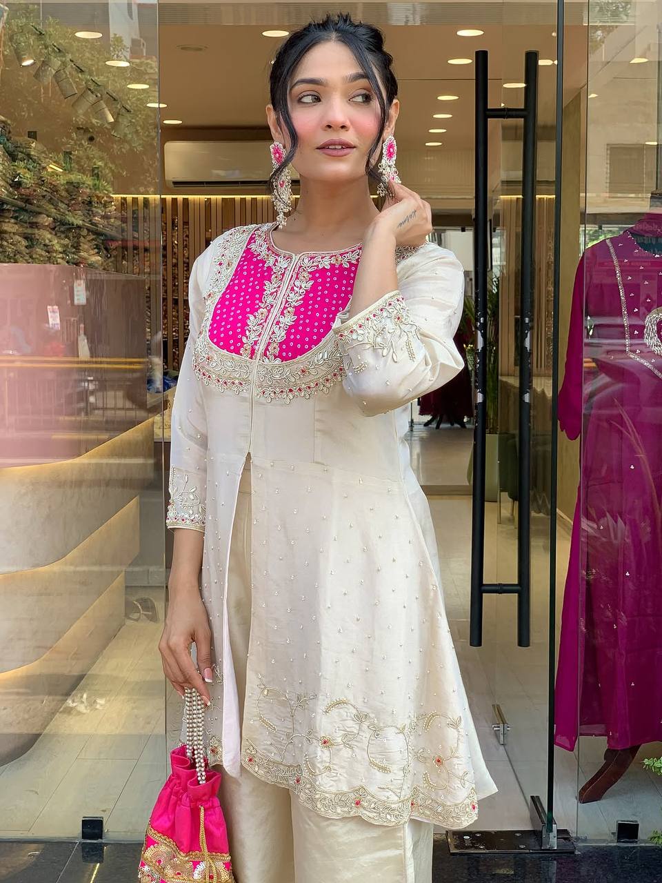 Premium Roman Silk Embroidered Co-ord Set for Women – Kurti & Pant