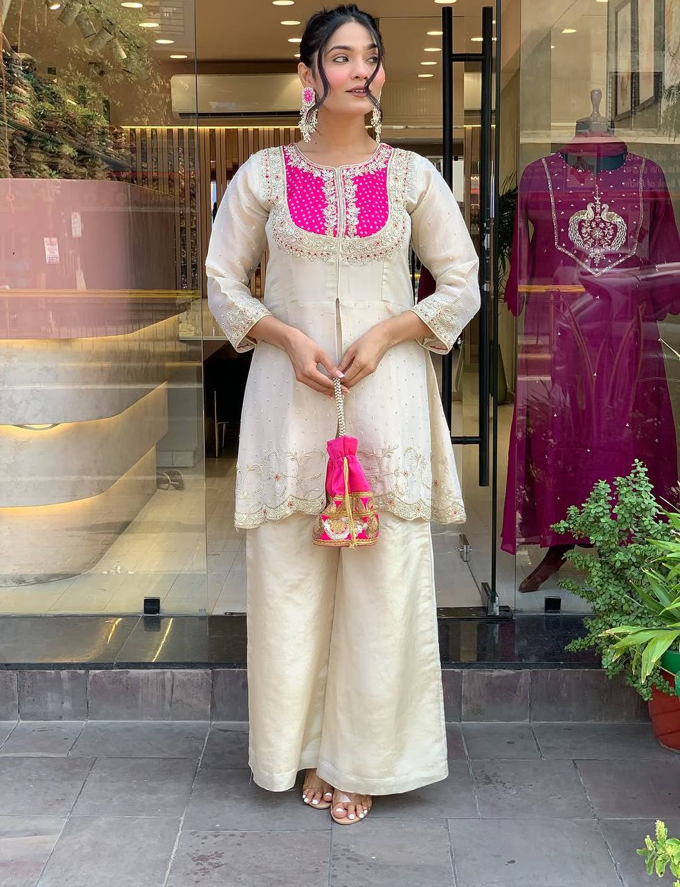 Premium Roman Silk Embroidered Co-ord Set for Women – Kurti & Pant