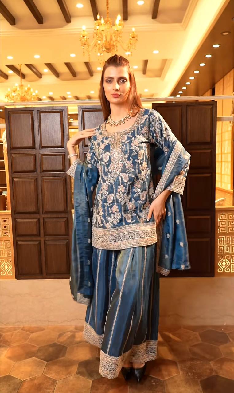 💃*Top Fabric* :Pure Heavy Chinnon Silk With *Heavy Embroidery Coding Sequence Work* With Full Embroidery Sleeve
