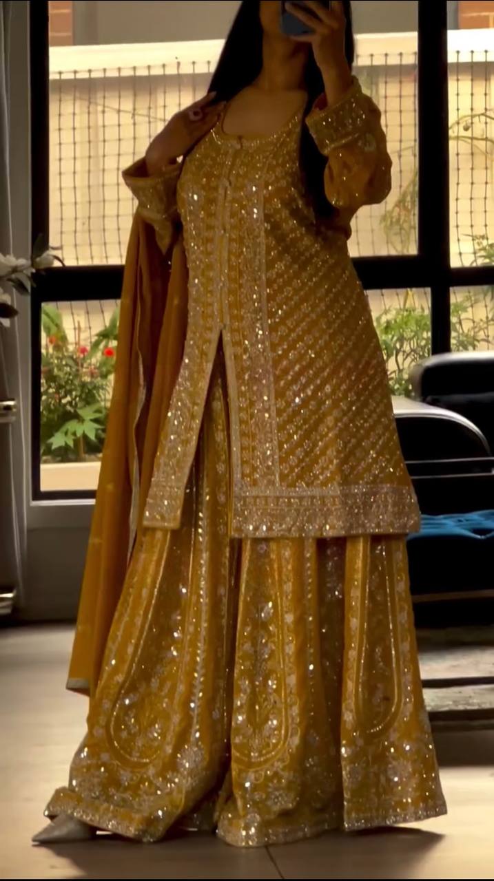 *Presenting  New Designer Party Wear Look Top-Plazzo and Dupatta With Heavy Embroidery Work*