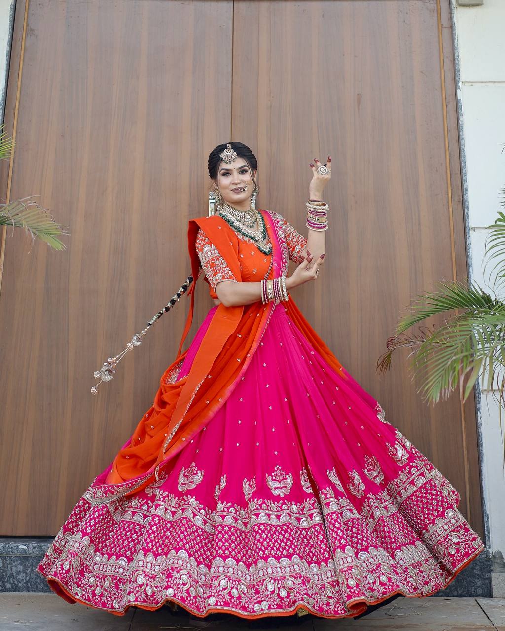 Faux Georgette Lehenga Choli Set with Dual Dupatta – Heavy Thread & Sequence Work