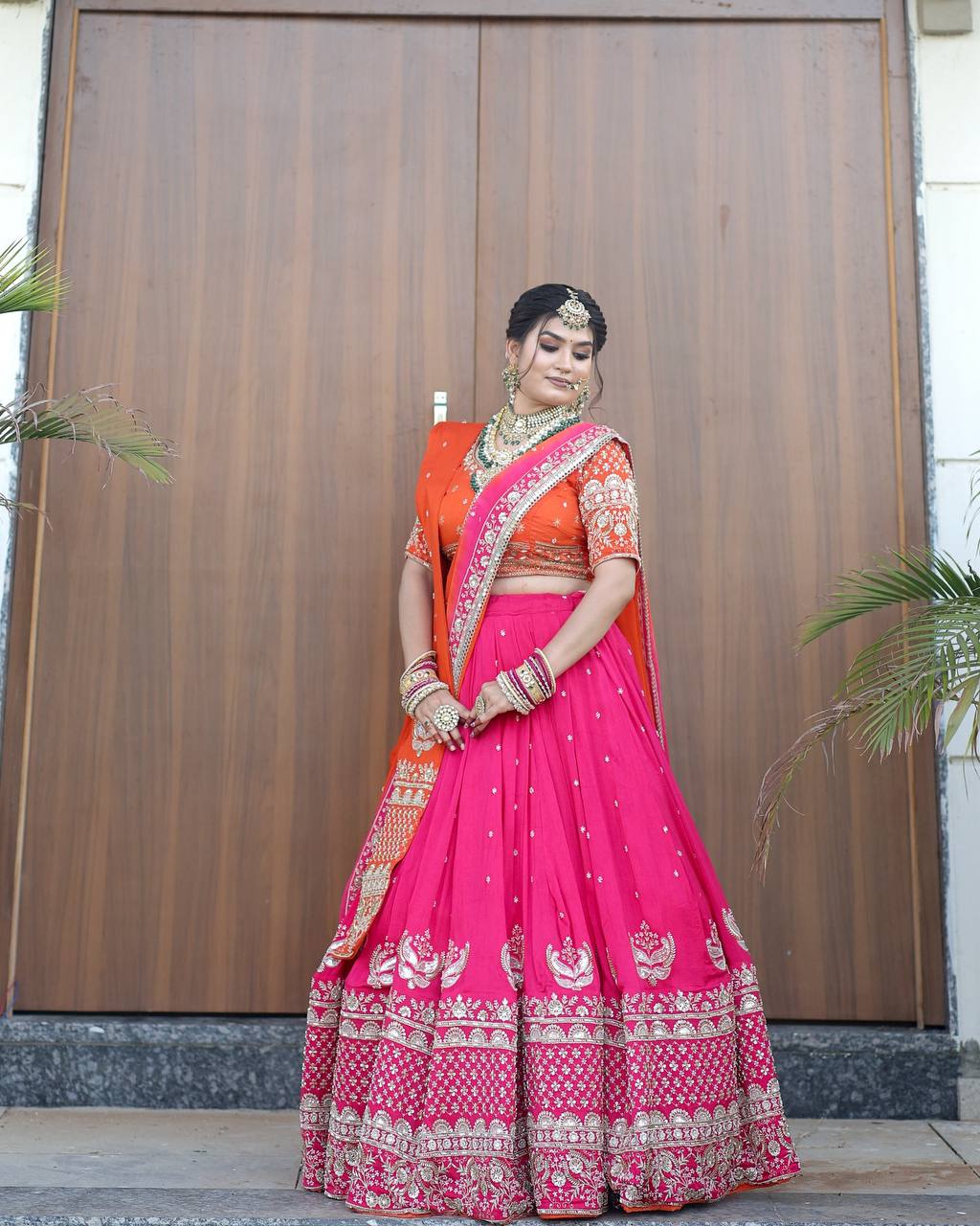 Faux Georgette Lehenga Choli Set with Dual Dupatta – Heavy Thread & Sequence Work