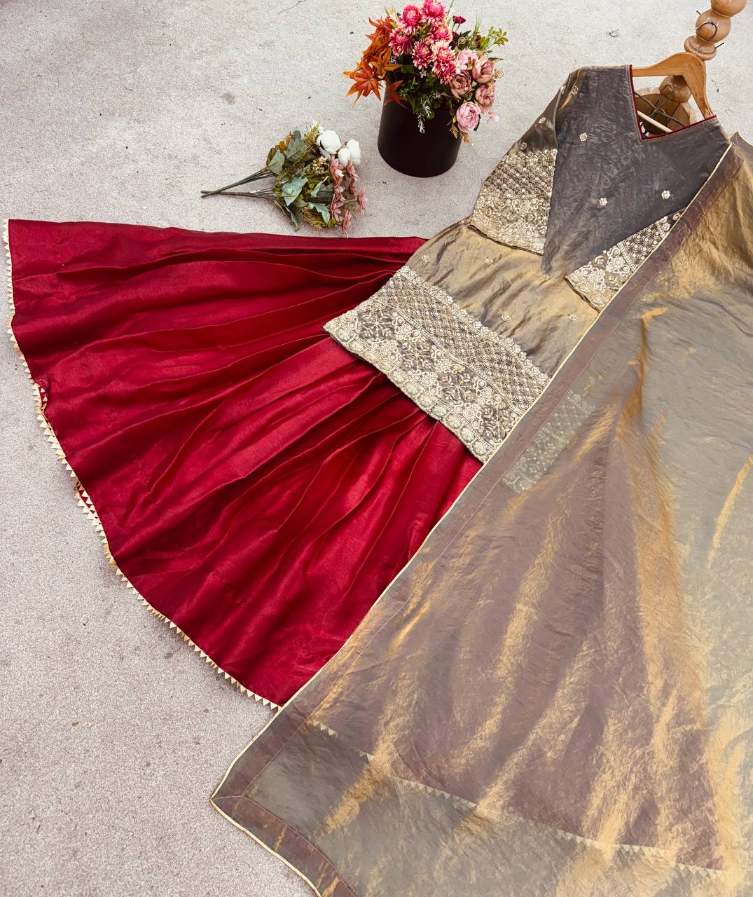 Embroidered Kurti with Lehenga & Dupatta
