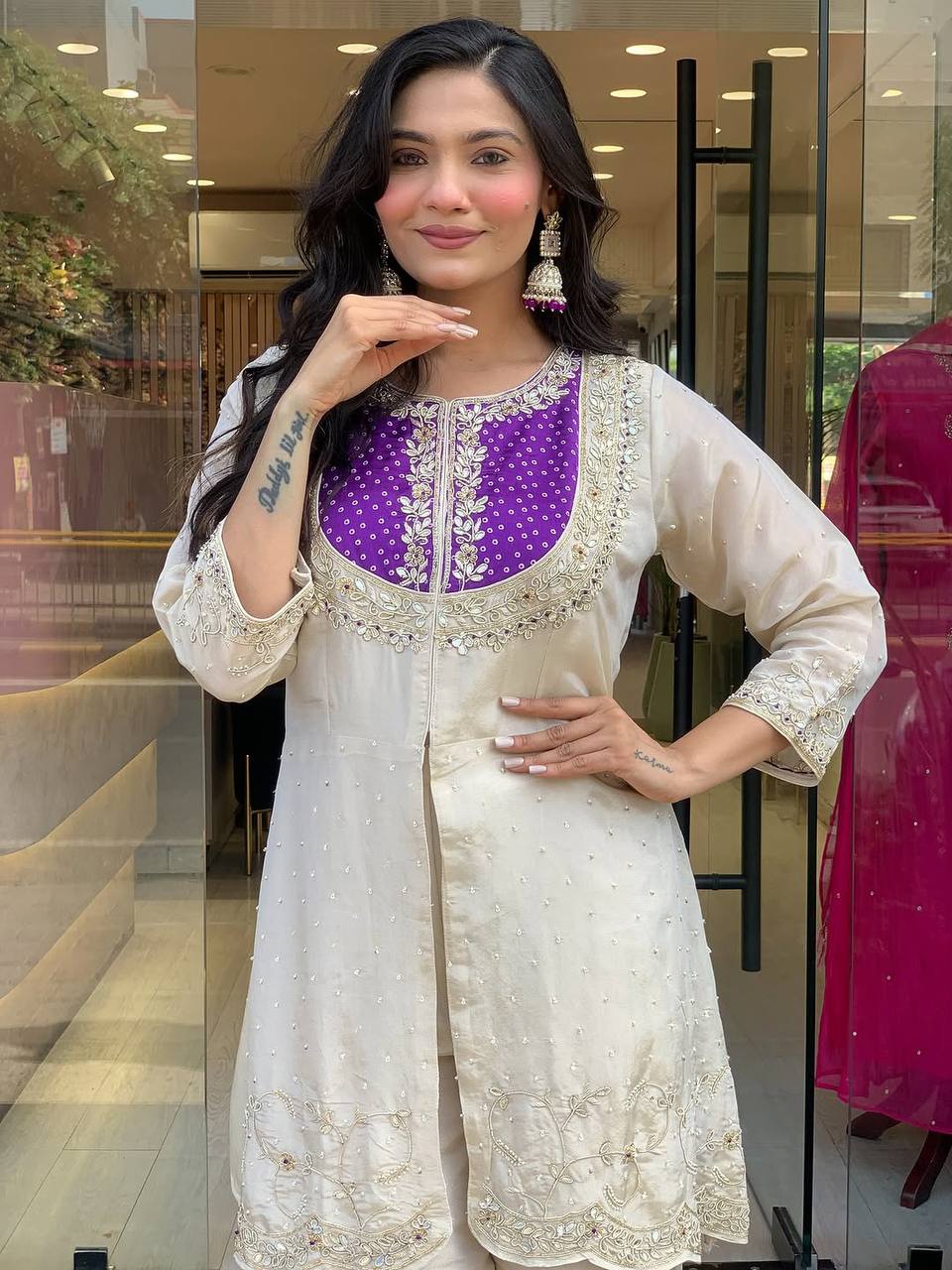 Premium Roman Silk Embroidered Co-ord Set for Women – Kurti & Pant